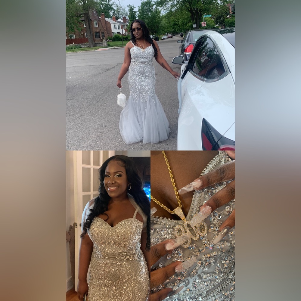 Size 12 silver & gray prom dress